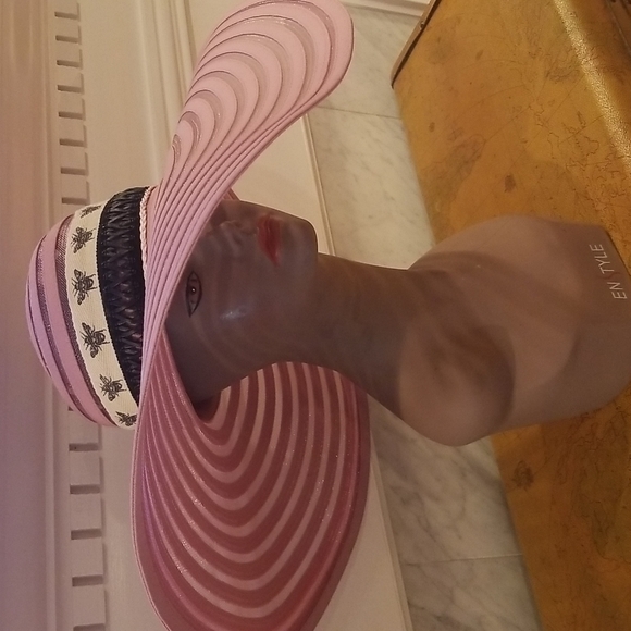 UPSCALED PINK FLOPPY HAT WITH FAUX LEATHER BAND AND A BEE BAND main image 8